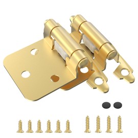 Chibery 1/2" Overlay Cabinet Hinges, 20 Pack Self Closing Flush Mount Hinges with Door Bumper, Variable Decorative Hardware for Bathroom, Furniture, Kitchen Cabinet Doors, Brass Gold