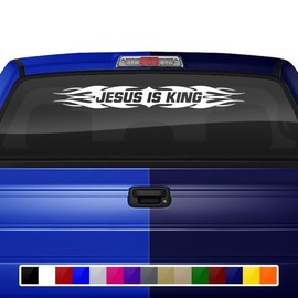 Sticky Creations Jesus is King Decal Sticker Windshield Window Vinyl Graphic Banner Rear Back Car Truck SUV Vehicle Christian Faith Bible Quote Tribal Flame 36"x4.25"+ (Design #114)