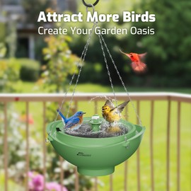 RichBird Solar Bird Bath Fountain with Battery, 3-in-1 Hanging & Freestanding Birdbath with Low-Water Protection & 3 Nozzles for Garden, Patio Decor (Forest Green) (Forest Green)