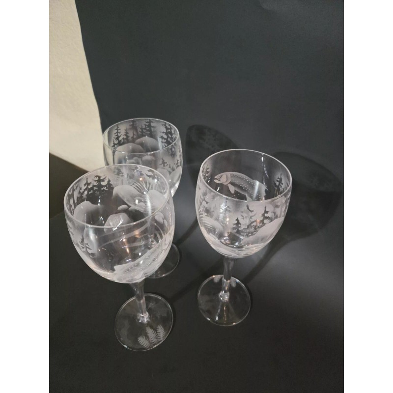 IncisoArt Hand Etched Italian Crystal Goblet Sandblast White Wine Glass
