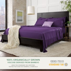 King Sheets by Pure Bamboo, Genuine 100% Organic Viscose Derived from Bamboo Bed Sheet Set, Luxuriously Soft & Cooling, Double Stitching, Lifetime Quality Promise (King, Purple)