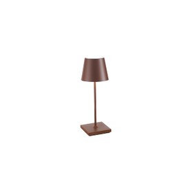 Zafferano Poldina Pro Mini Table Lamp (Color: Rust) in Aluminum, IP54 Protection, Indoor/Outdoor use, Contact Charging Base Included, 11”, USA Plug