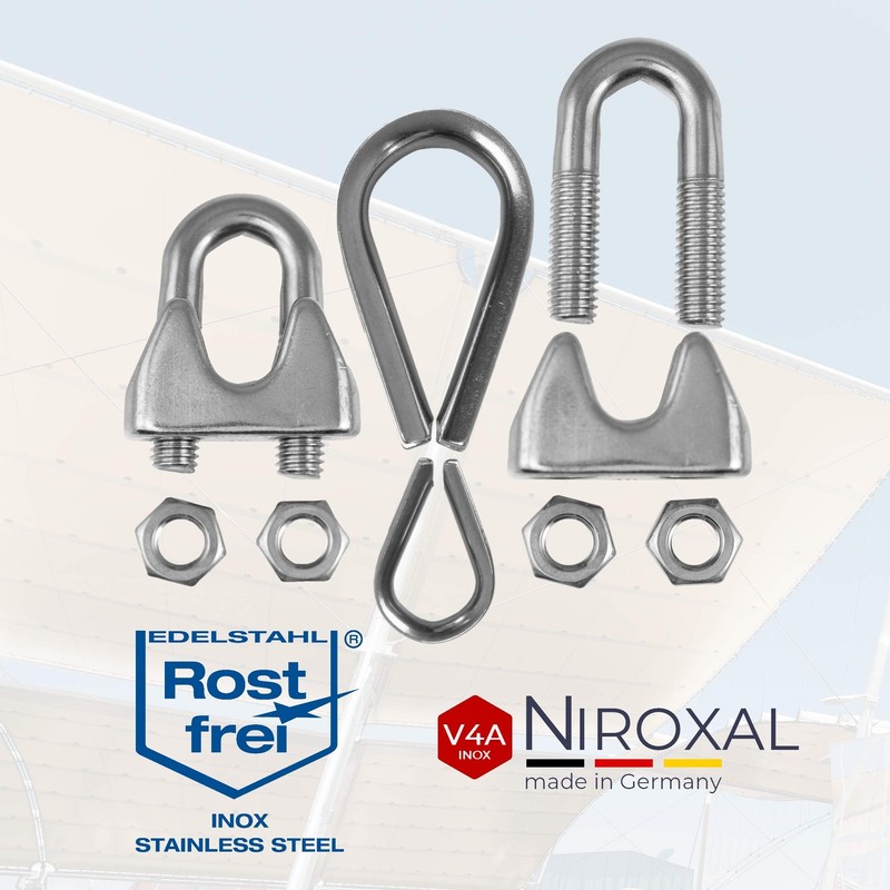 Pack of 2 rust-proof wire rope clamps, 10 mm, stainless
