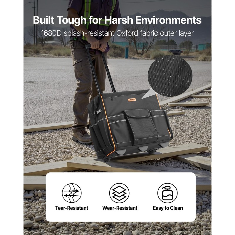 VEVOR 18" Rolling Tool Bag, 110lbs Load Capacity, 25Pockets Heavy