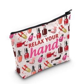 PLITI Nail Technician Gifts Nail Tech Graduation Gift Nail Artist Appreciation Gift Relax Your Hand Manicurist Makeup Bag (Relax Hand BagU)