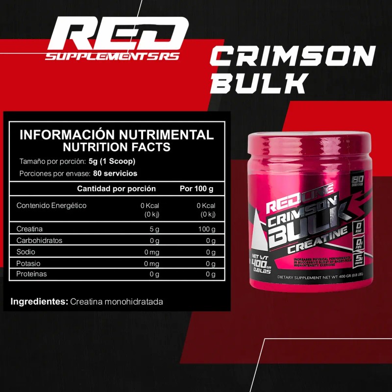 Creatina Monohidratada Crimson Bulk Natural 400gr Redline
