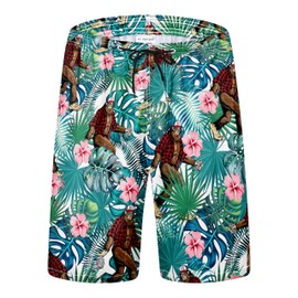 PAUFOGA Mens Swim Trunks for Men, Tropical Leaf Bigfoot Mens Board Shorts Swimwear Bathing Suit with Mesh Lining, Funny Hawaii Quick Dry Beach Shorts for Men Swimming Trunks, X-Large