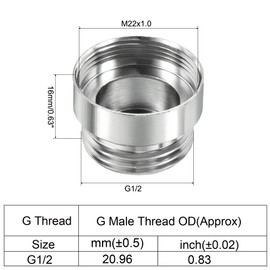 PATIKIL G1/2 to M22 x 1.0 Tap Adapter Chrome Plated Aerator Connector Silver