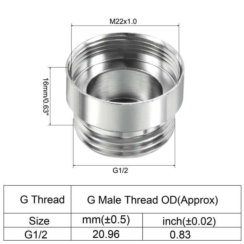 PATIKIL G1/2 to M22 x 1.0 Tap Adapter Chrome Plated