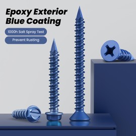 BNUOK 35Pcs 3/16 x 2-1/4 Inch Concrete Screws Anchor with Drill Bit, Blue Hex Head Masonry Brick Stucco Cement Block Screws, Diamond Point