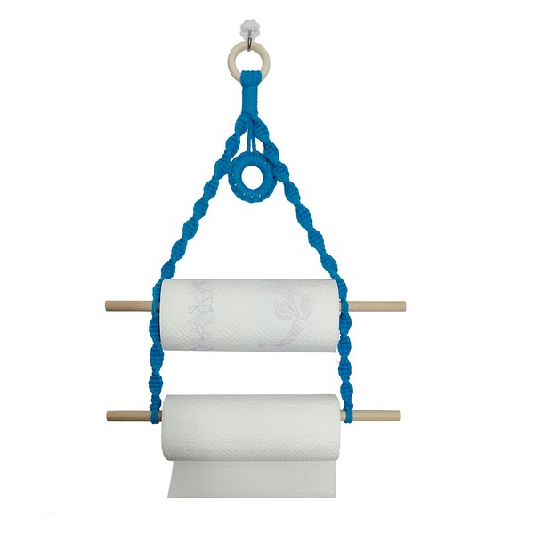 Simelecor Blue Macrame Paper Towel Holder Holds 2 Roles Wall