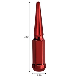 MEILUNBS 32PCS 9/16"-18 Spiked Lug Nuts, 4.4" Tall Black Bullet Cone Seat Wheel Nuts with Socket Key, Compatible with Dodge Ram 1500 2500 3500 1994-2011, Ford F250 F350 1988-1998, Red