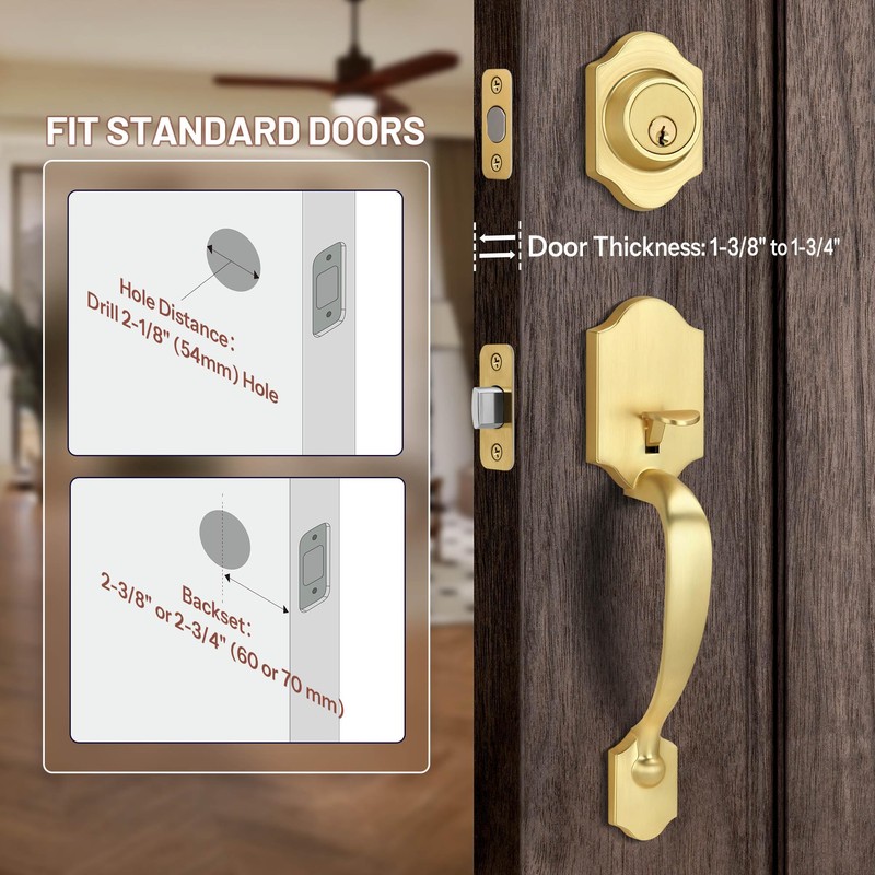 LOQRON Double Front Door Handle Set with Dummy and Deadbolt,
