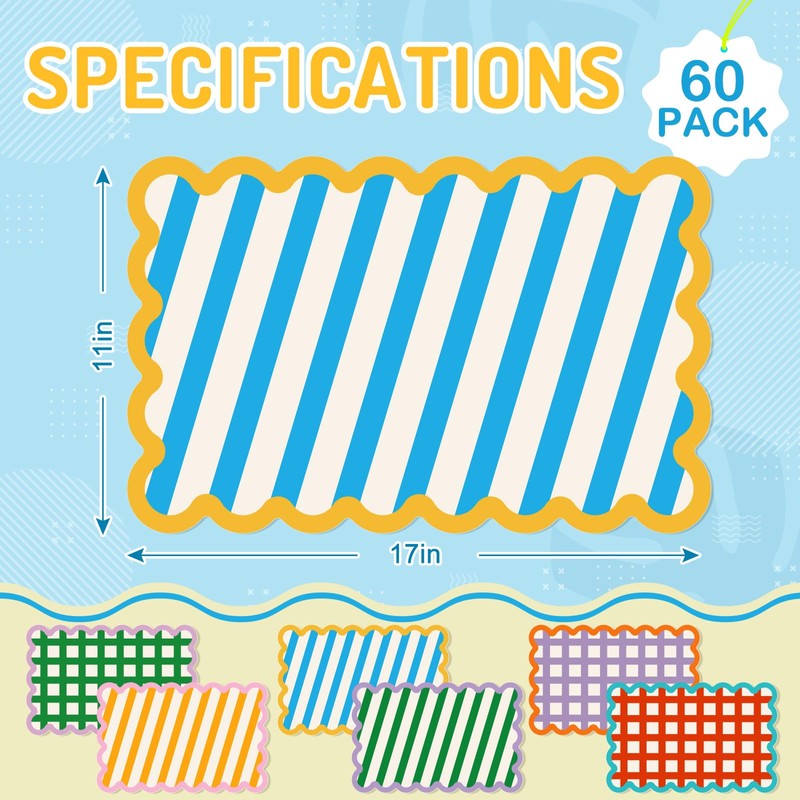 AnyDesign 60Pcs Stripe and Plaid Paper Placemats Disposable Table Mat