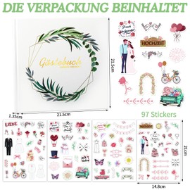 viallolipa Gästebuch Hochzeit, Sticker Hochzeit Gästebuch, 200 Seiten Hochzeitsgästebuch+ 97 Einzigartige Sticker Hochzeit in Deutsch und Englisch, Hochzeitsbuch, Hochzeitsalbum für Erinnerungen