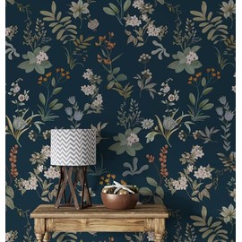 Wallpaper Peel and Stick Dark Floral Wallpaper 17.7"x118" Vintage Self Adhesive Wall Paper Leaf Contact Paper Boho Botanical Farmhouse Wall Covering for Bedroom Cabinet Decor