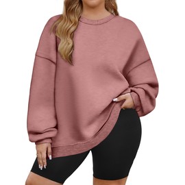 IN'VOLAND Plus Size Women's Sweatshirts Crew Neck Long Sleeve Shirts Casual Loose Slit 2025 Fall Clothes Pink
