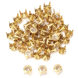 HEEPDD 50 Pcs Crystal Claw Beads Nailhead DIY Fashion Rhinestone Nailhead Studs Silver Gold Base Punk Spikes Decorative Rivets for DIY Leather Craft(Gold)