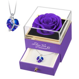 EleShow Preserved Real Purple Rose with Heart Necklace, Eternal Flowers Gifts for Mom Grandma Wife Girlfriend on Christmas, Valentines, Mothers Day, Anniversary, Birthday, I Love You Gifts for Her