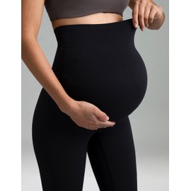 Colorfulkoala Womens Dreamlux Maternity Leggings Over The Belly 28" Inseam Soft Activewear Yoga Pregnancy Pants(L, Black)