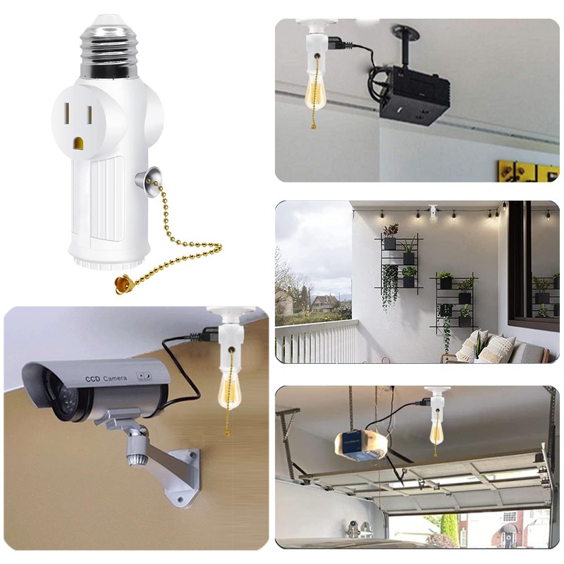 2 Pcs 3 Prong Light Socket Adapter,E26 Light Bulb Outlet