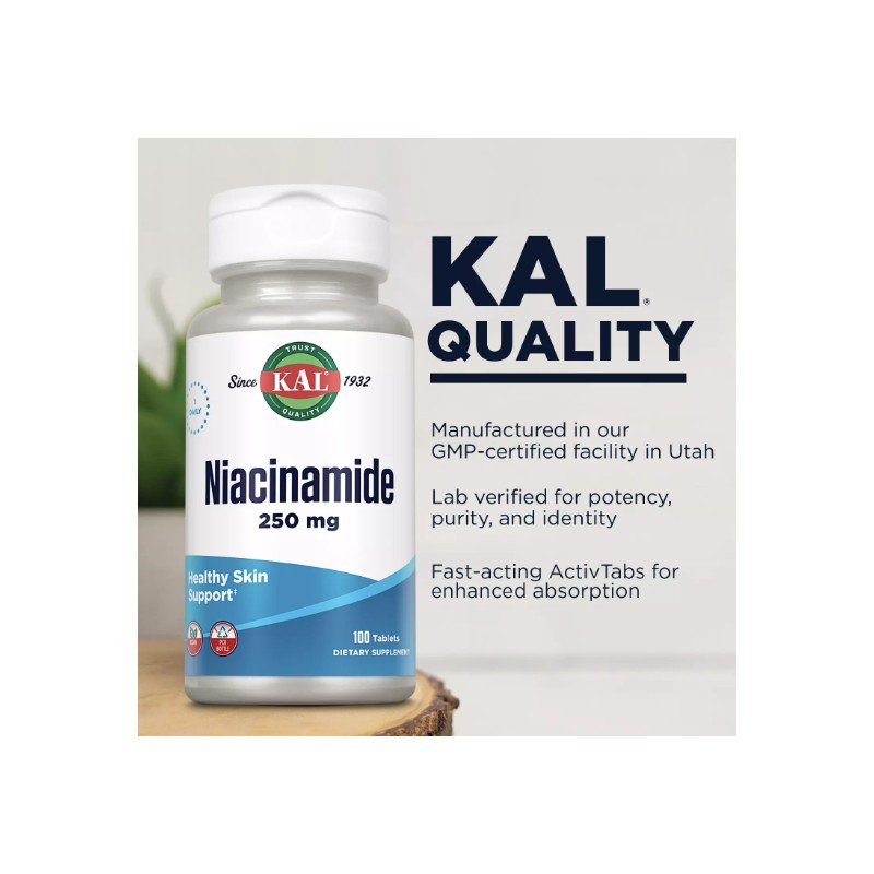 KAL Niacinamide 250mg Tablets, Vitamin B3 Supplement for Skin Health,