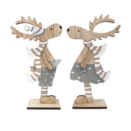 com-four® 2 x Decorative Stand for Christmas, Reindeer Made of Wood for Standing, Christmas Stand for Decorating and Gifting (XL Reindeer - Blue + Silver)