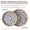 Round Rattan Tray Home Decor with Wood Bead Garland, 12''