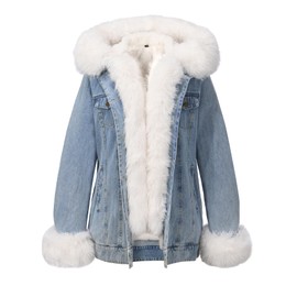 Bellivera Women's Denim Jacket Sherpa Fleece Lined Coats Faux Fur Warm Jean Jean Trucker Outerwear GSQ22711 Blue XL