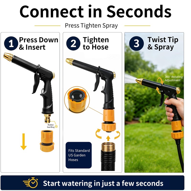 High Pressure Hose Nozzle Kit Fits US Garden Hoses with