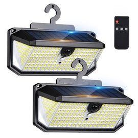 LUHLEE 526LEDs Solar Outdoor Lights Hanging on Fence 6000K Solar Motion Lights Outdoor with 270° Wide Angle,3 Modes and Remote Control, Hook Installation Solar Lights for Chain Link (2)