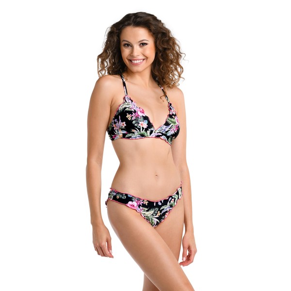 Hobie Women's Standard Banded Ruffle Bralette Bikini Swimsuit Top, Multi//Hibiscus