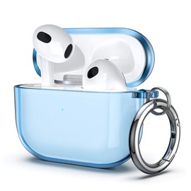 ULAK Compatible with AirPods 3rd Generation 2021 Case Shockproof Transparent Designed Soft TPU Protective Cover with Keychain for AirPods 3 [Front Led Visible] (Blue)