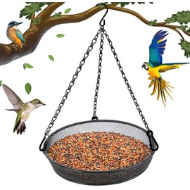 Hanging Bird Feeder, Birdfeeder Hanging for Garden Yard Outside Hanging Bird Feeder Tray - Metal Mesh Platform Feeders for Birds Outside Outdoors Hanging for Attracting Birds - Original