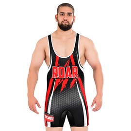 ROAR American Tiger Wrestling Singlet Stretch BodySuit Sports Wear (Red/Blk, Xlarge)