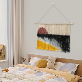 Large Macrame Wall Hanging - Mountains Wall Art for Living Room, Modern Nature Wall Decor for Bedroom, Dining Room - Dip Dye Art Tapestry for Home Office Decoration, With wooden sticks,43"x32" (B)