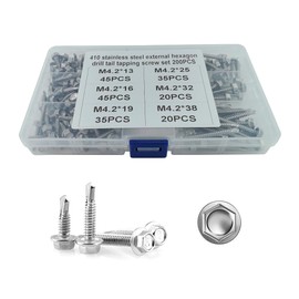 HYSHLC Trapezoidal Sheet Metal Screws Self-Tapping Screws Set, 200 Pieces Hexagonal Metal Roofing Screws Stainless Steel Self Tapping Screws M4.2 and M4.8 (Hex Head)