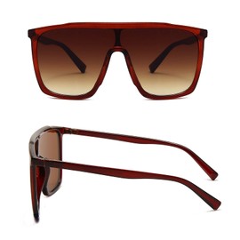 VEVILEPK Women Square Oversized Sunglasses One Piece Fashion Female Big Large Frame UV400 Retro One Piece Oversized Sunglasses Tea