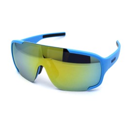 Kush Mens Exposed Mirror Lens Racer Shield Plastic Sunglasses Blue Orange Mirror
