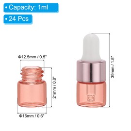 PATIKIL 1ml Glass Dropper Bottle, 24Pcs Leakproof Essential Oils Sample Liquid Perfume Container with Eye Dropper Label Funnel for Storage Home Travel, Pink