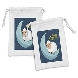 Ambesonne Saying Fabric Pouch Set of 2, Night Sky Illustration with Sheep Sleeping on the Moon Star Filled Background, Small Drawstring Bag for Toiletries Masks and Favors, 9" x 6", Multicolor