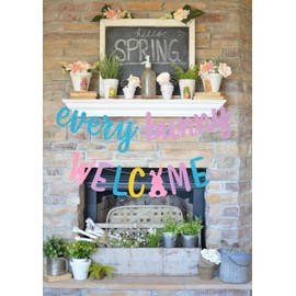 Every Bunny Welcome Banner, Home Spring Easter Banner Decorations, School Classroom Easter Decorations,EBW Easter Bunny Party Decorations for Office School Home Mantel Fire Place Decor, Pre-assembled
