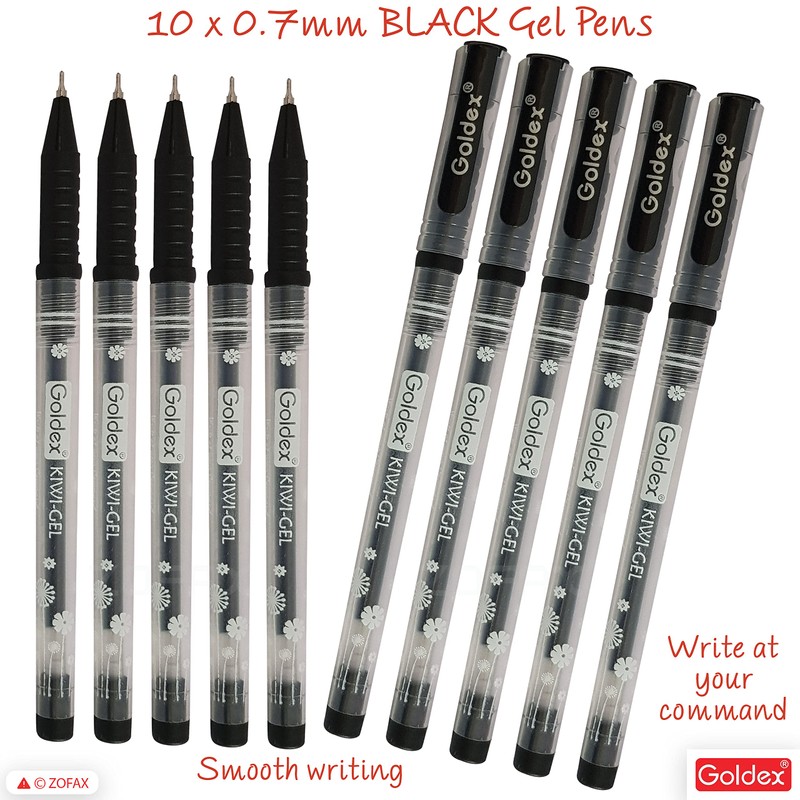 GOLDEX Kiwi BLACK 10 x 0.7mm Tip Soft Gel Pens