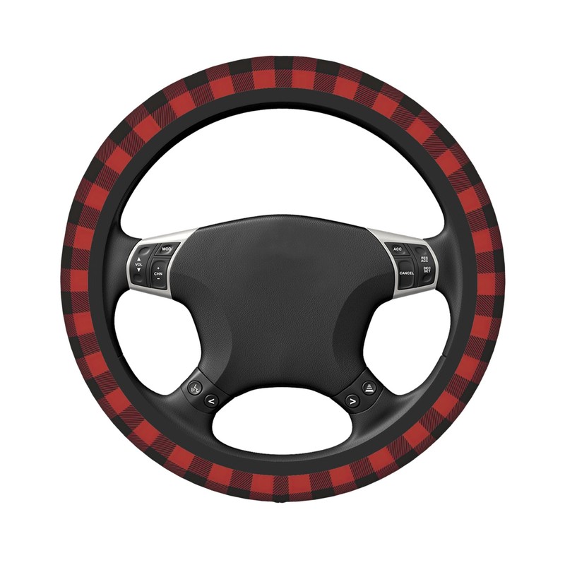 Red Buffalo Plaid Steering Wheel Cover for Men Women Auto