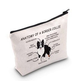 Border Collie Dog Lover Gift Anatomy of A Border Collie Makeup Bag Border Collie Dog Mom Cosmetic Bag Border Collie Owner Gift Animal Lover Travel Bag (Anatomy of A Border Collie White)