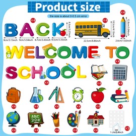 Jinei 68 Pcs Back to School Cutouts Welcome Back to School Classroom Bulletin Border Decoration Colorful School Bus Pencils Cutout for First Day of School Classroom Chalkboard Nursery Wall Decor