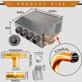 Evargc 12V Compact Design Hydronic Heater Assembly Mountable Switch 4 Front Vents 3-Speed Fan 80 CFM Airflow 8500 BTU of Heat for Car Truck Boat RV UTV