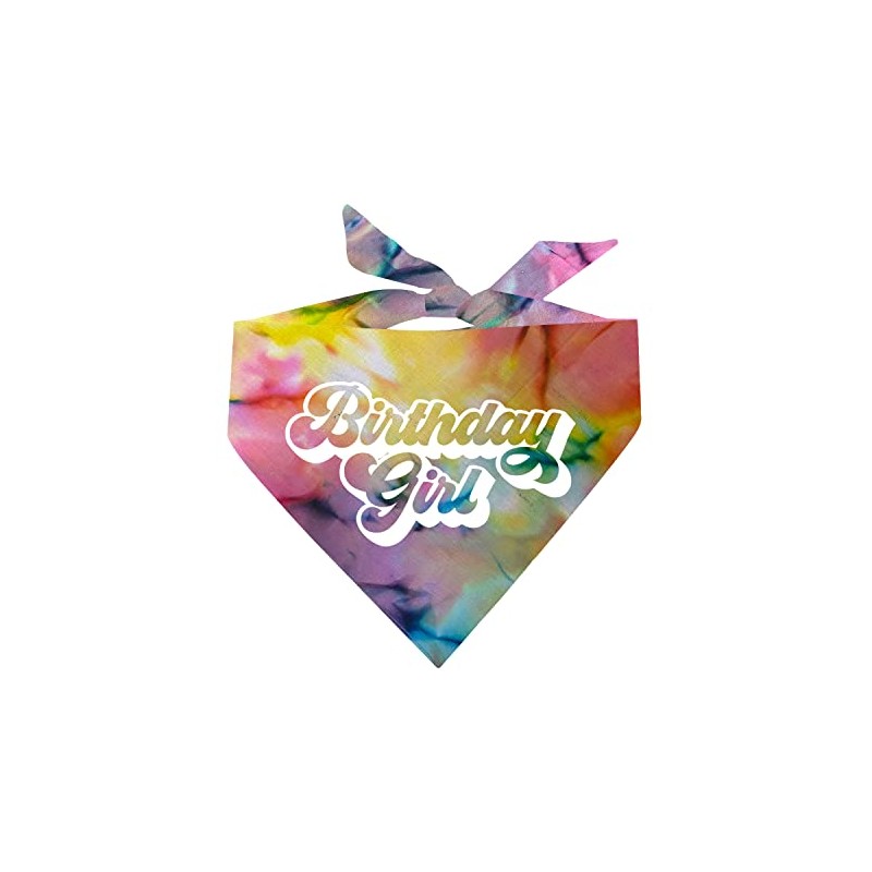 Birthday Girl Retro Theme Scrunch Tie Dye Triangle Dog Bandana