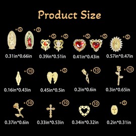 Pizadix 105 Pcs Virgin Mary Gold Nail Charms Bulk Gold Nail Charms Plus a Bag of 200 Pcs Stars