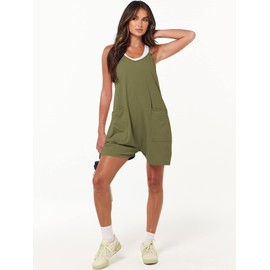 DUOEASE Jumpsuit Women's Sleeveless Romper 2024 Summer Outfit Women with Pockets, Green
